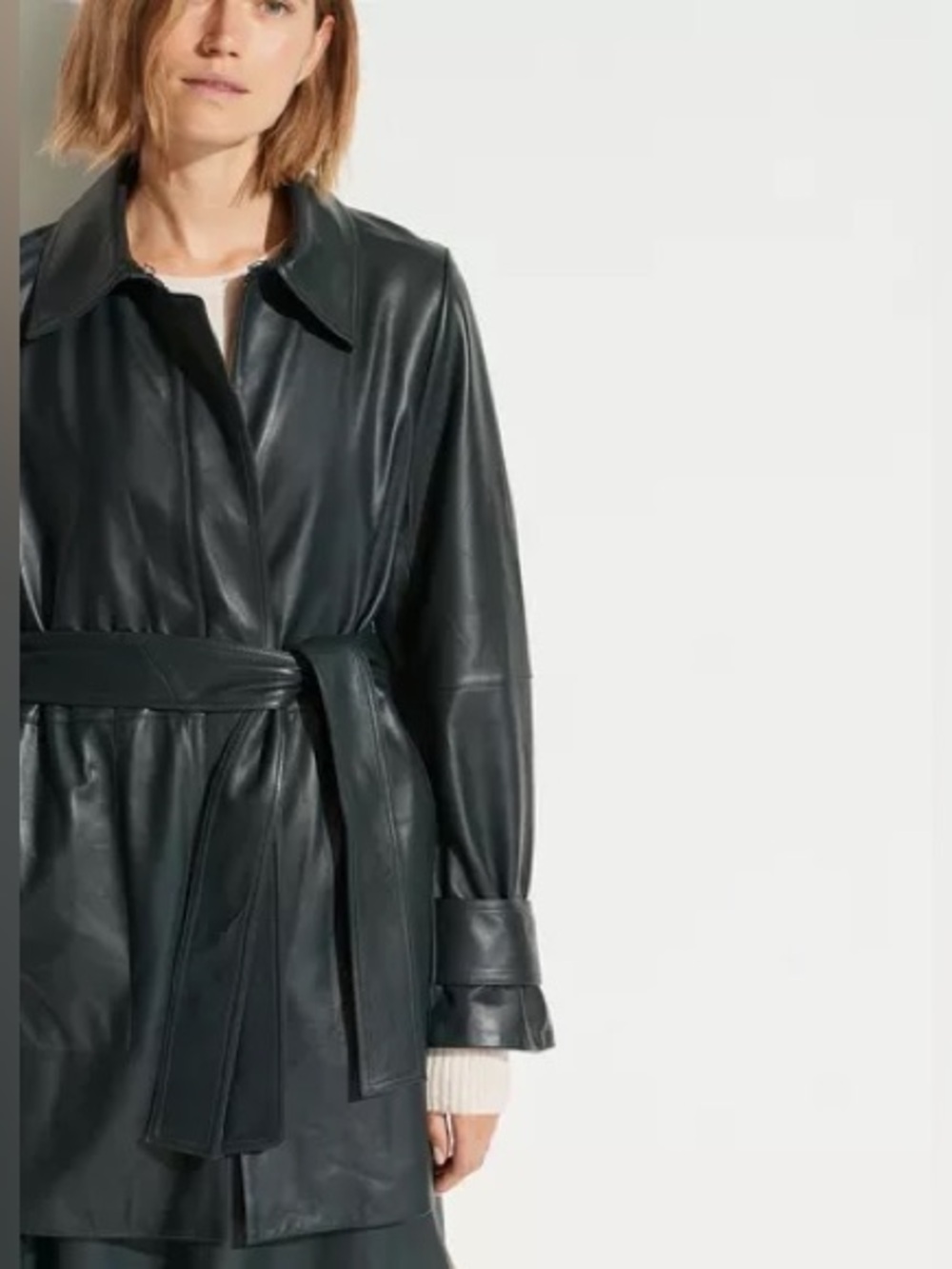 $1500 Vince Green Watercress Leather Belted Collared Mid-Length Trench Coat (6)